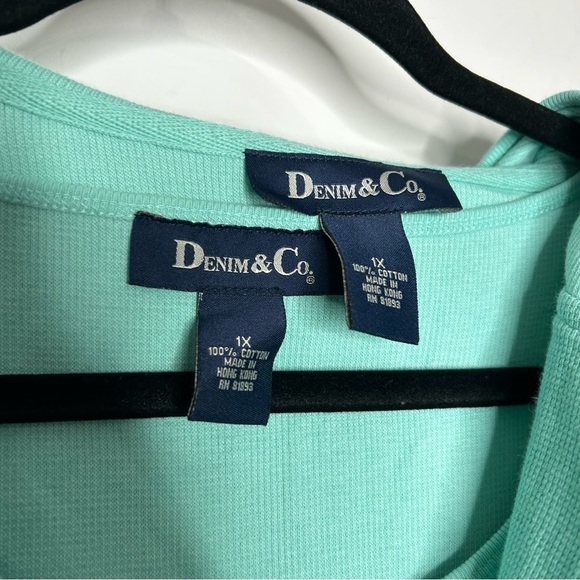 New Denim & Co. Women’s 2 Piece Thermal Tank & Cardigan 1X green blue BNWT - Picture 5 of 5